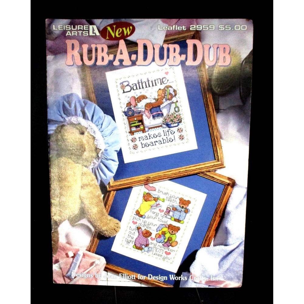 Leisure Arts Rub-A-Dub-Dub Cross Stitch Patterns Bathroom Decor Pigs, Bears